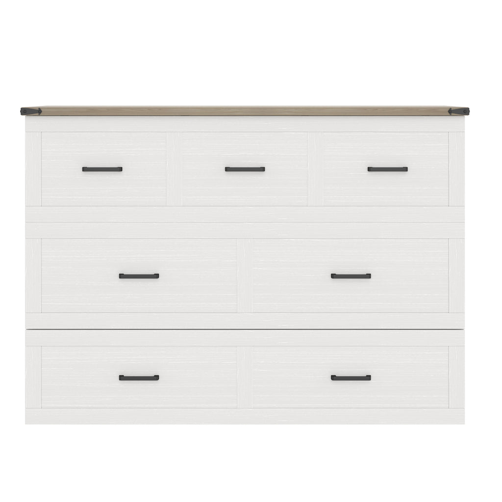 Murphy Bed Cabinet Queen Size with Charging Station, Multi-Functional Foldable Platform Bed with 1 Large Storage Drawer for Guest Room, Small Bedroom, White