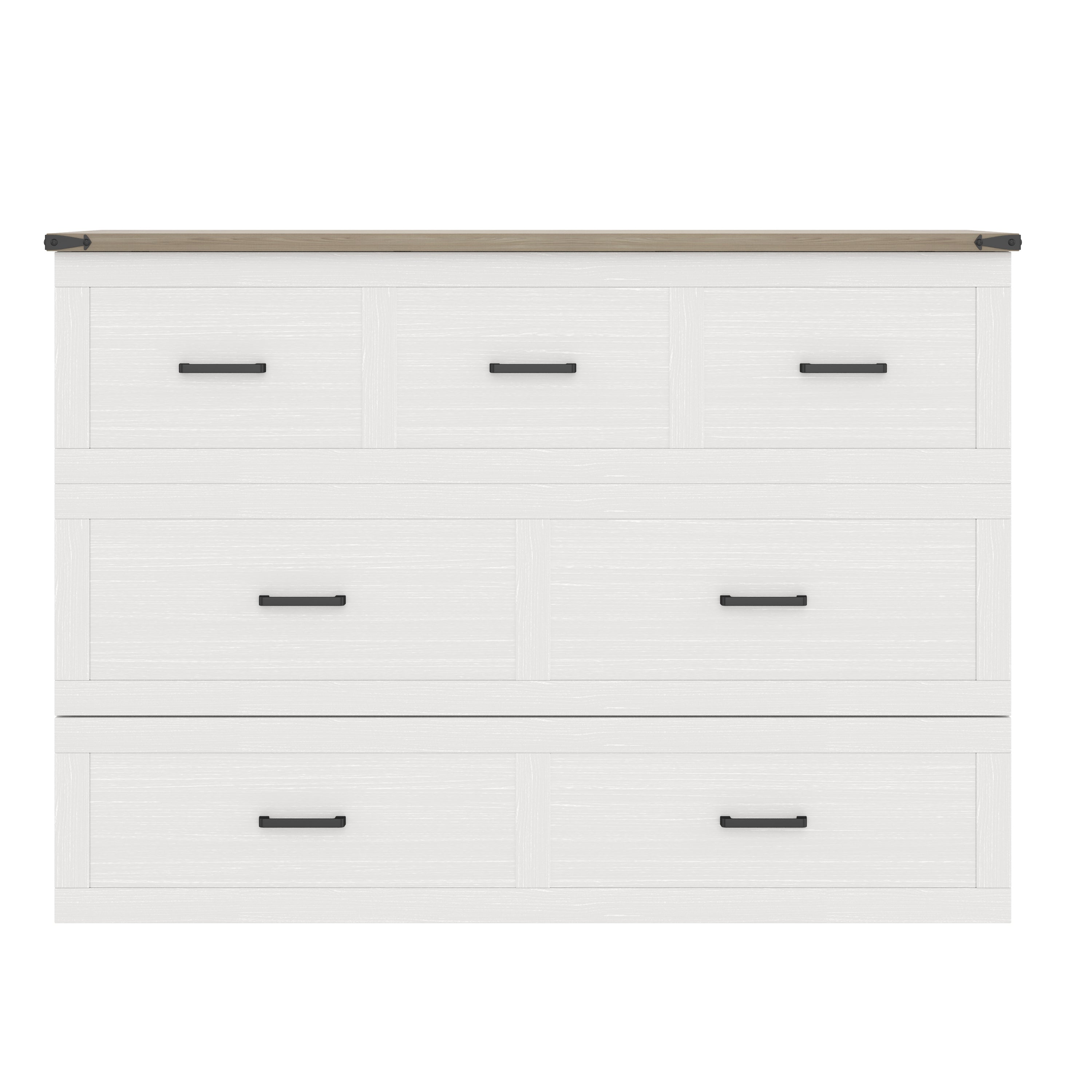 Murphy Bed Cabinet Queen Size with Charging Station, Multi-Functional Foldable Platform Bed with 1 Large Storage Drawer for Guest Room, Small Bedroom, White