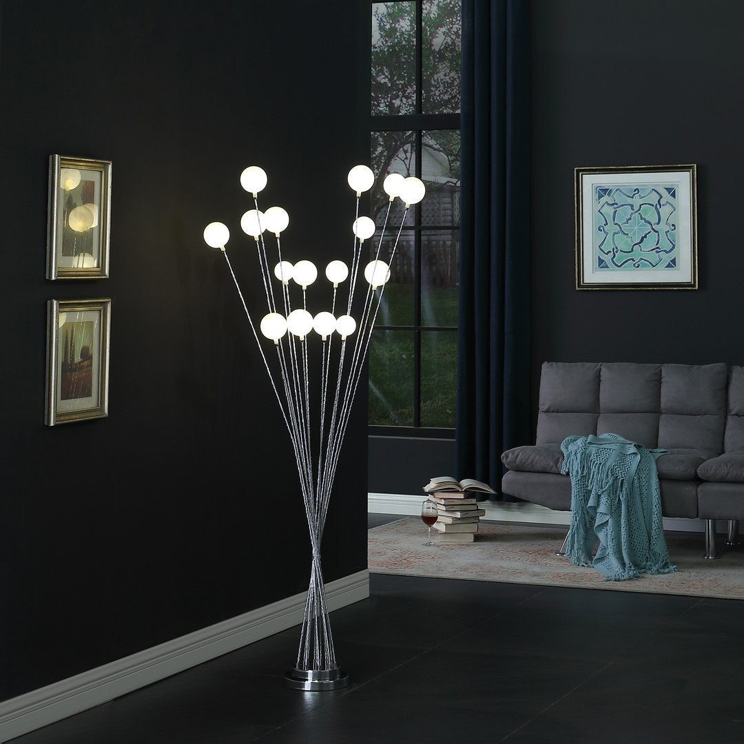 61.5' In 16-Light Acrylic Globe Aluminun Led Chrysanthe Silver Chrome Metal Floor Lamp