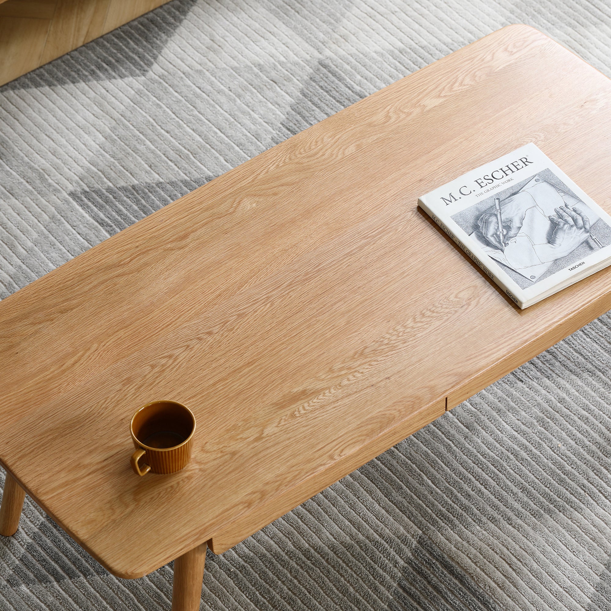 Solid Wood 2-Drawer Coffee Table Natural Oak 39.37 Inch