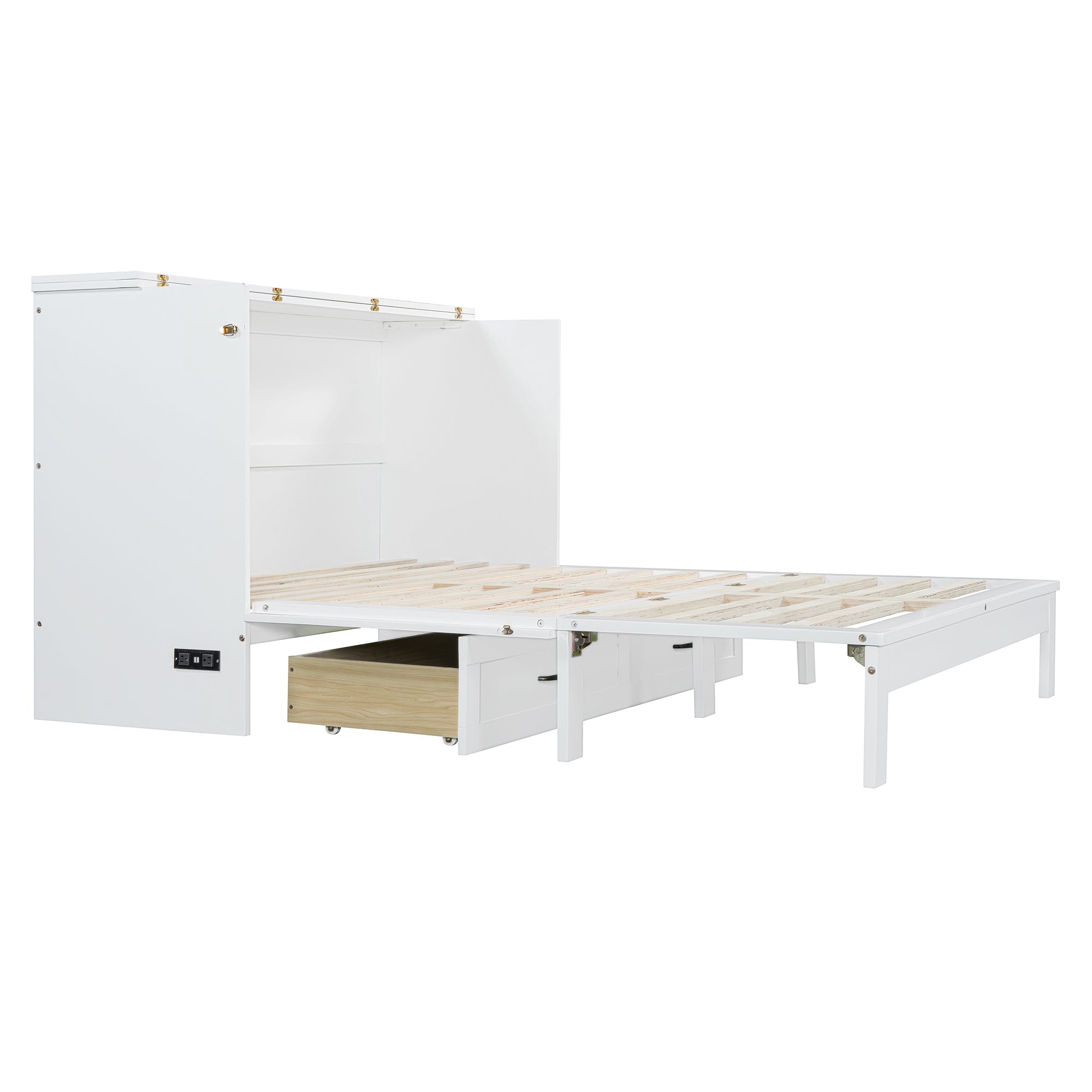 Queen Size Murphy Bed with Large Drawers, White