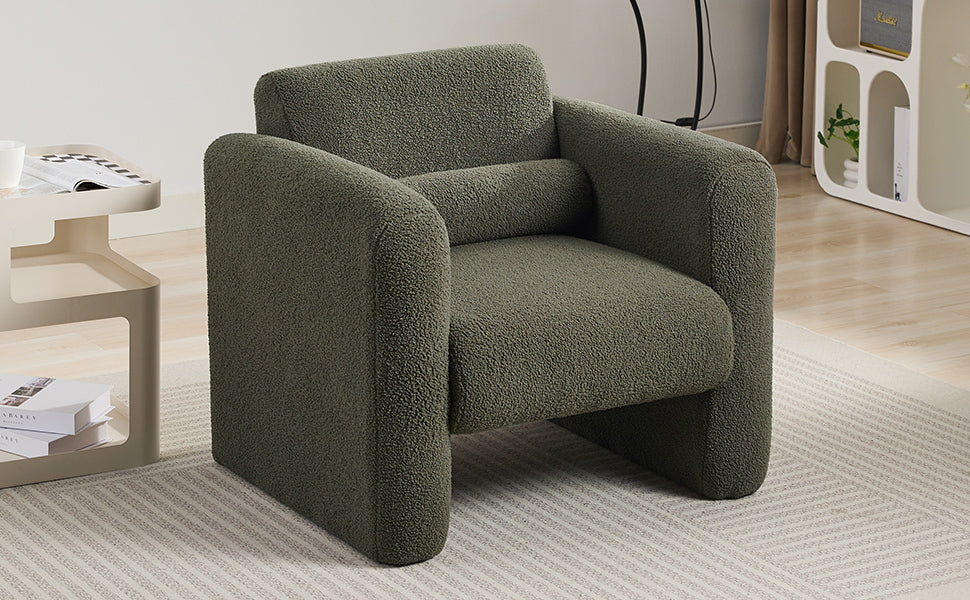 Modern Accent Chair Lambskin Sherpa Fabric Upholstered Comfy Reading Arm Chair Seaweed Green