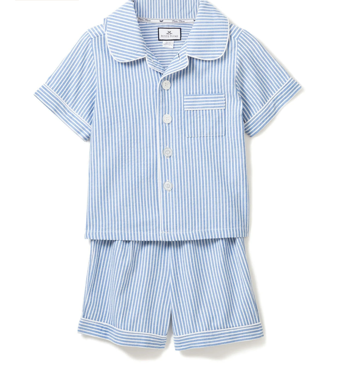 Kid's Twill Pajama Short Set in French Blue Stripes
