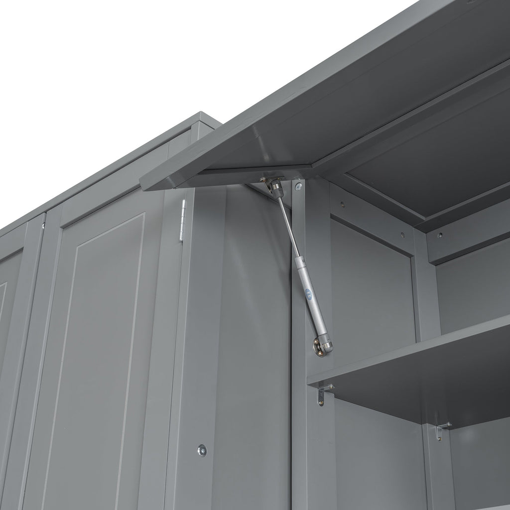 Queen Size Murphy Bed Wall Bed with Closet , Drawers and Shelves,Gray