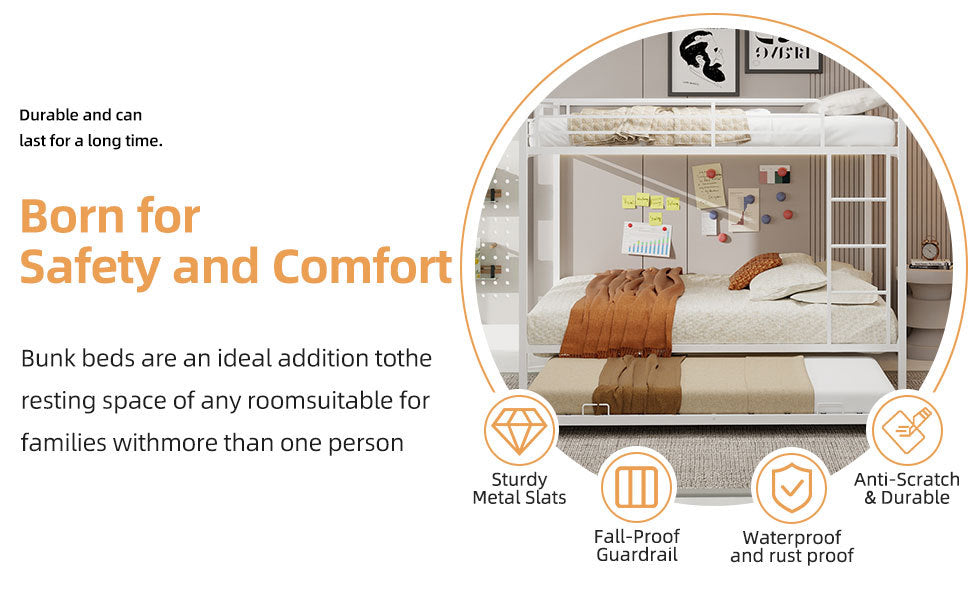 Durable Square Tube Iron Bunk Bed Featuring Safety Rails, Modern Minimalist Look, Ideal for Kids Room, Guest Room or Shared Space, Easy Assembly & Long - Lasting Performance-Queen size: 153cm*203cm