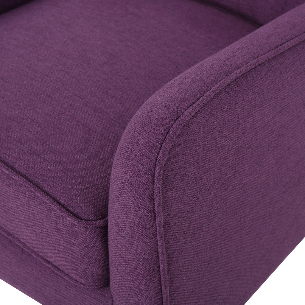 Mid-Century Modern Arm Chair with Tufted Back in Purple Fabric and Birch Wood Legs