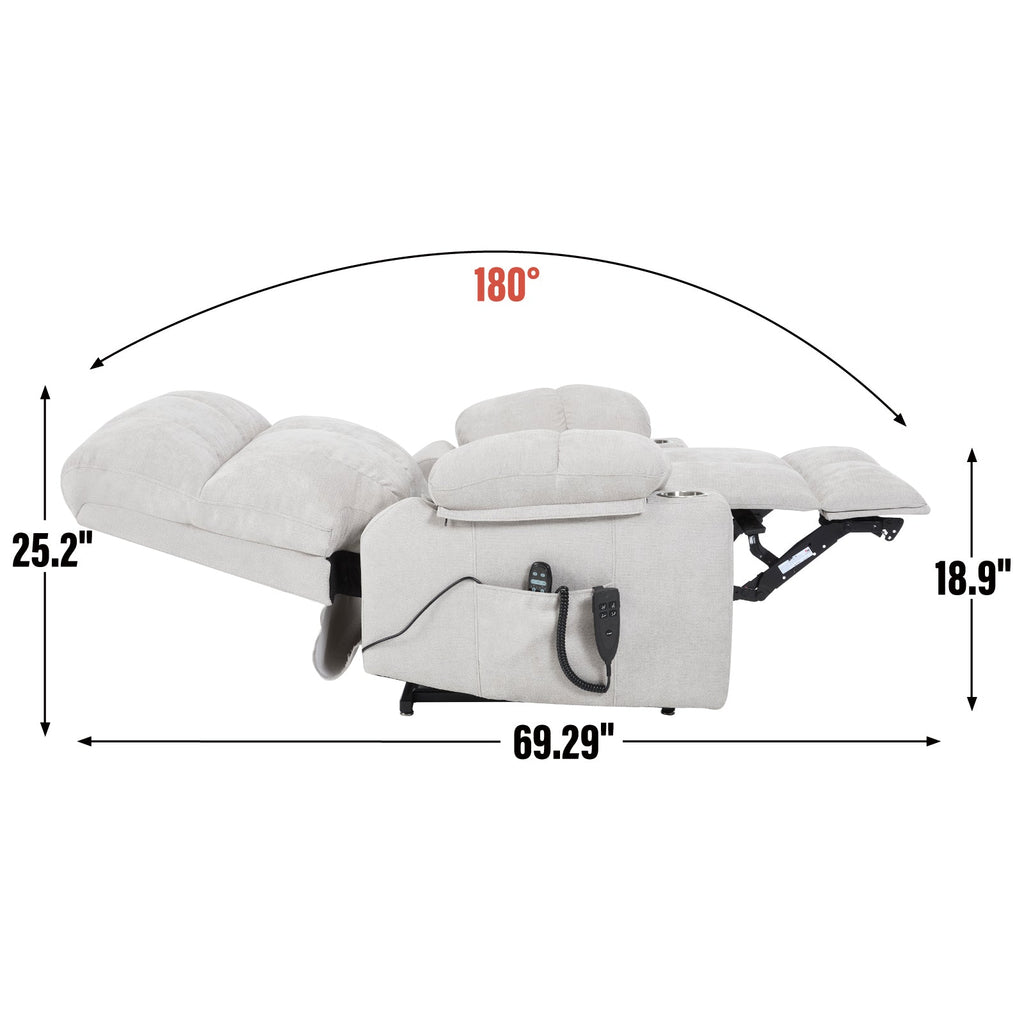 Beige Dual Motor Infinite Position Up to 350 LBS Chenille Power Lift Recliner Chair, Heavy Duty Motion Mechanism with 8-Point Vibration Massage and Lumbar Heating, Dual Cup Holders