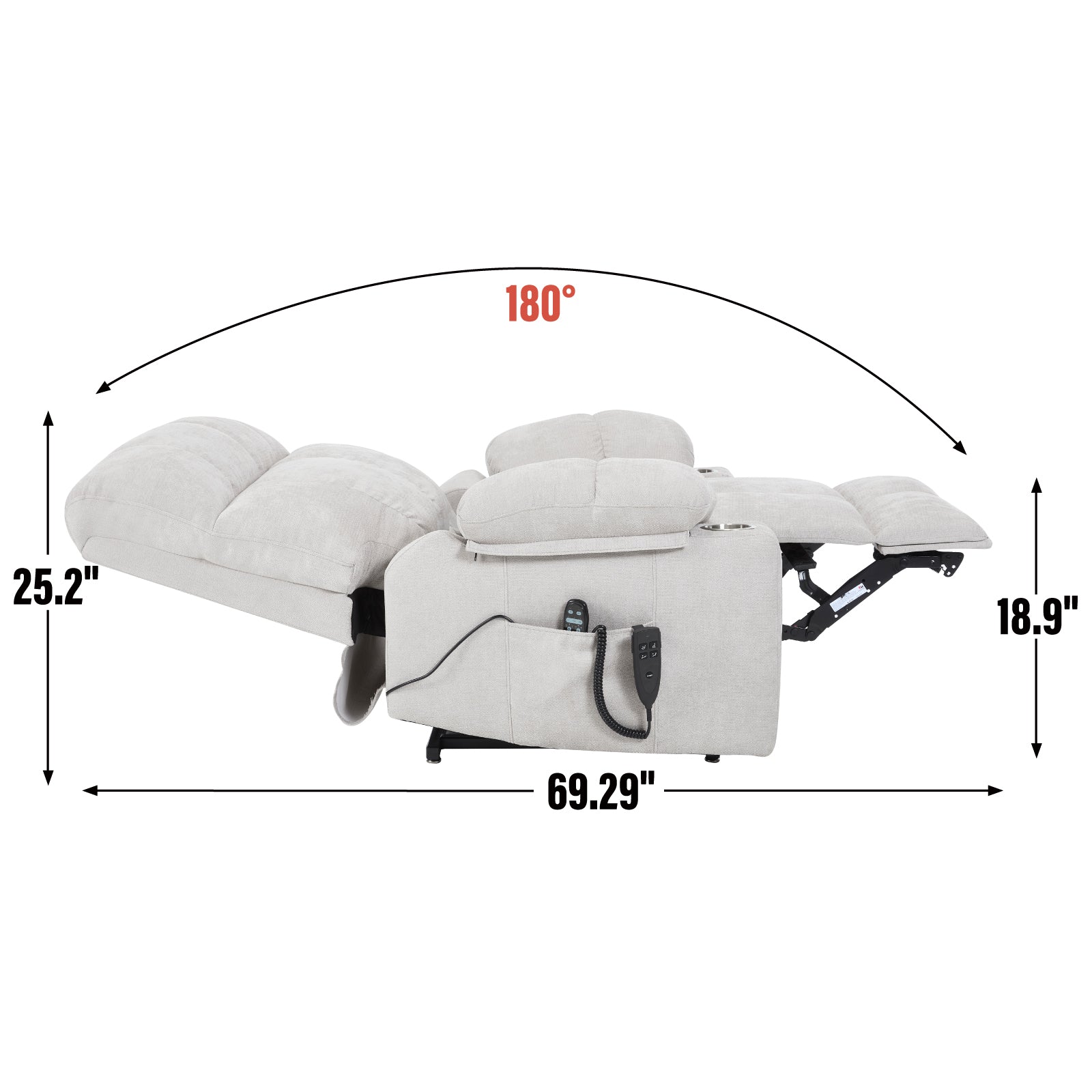 Beige Dual Motor Infinite Position Up to 350 LBS Chenille Power Lift Recliner Chair, Heavy Duty Motion Mechanism with 8-Point Vibration Massage and Lumbar Heating, Dual Cup Holders