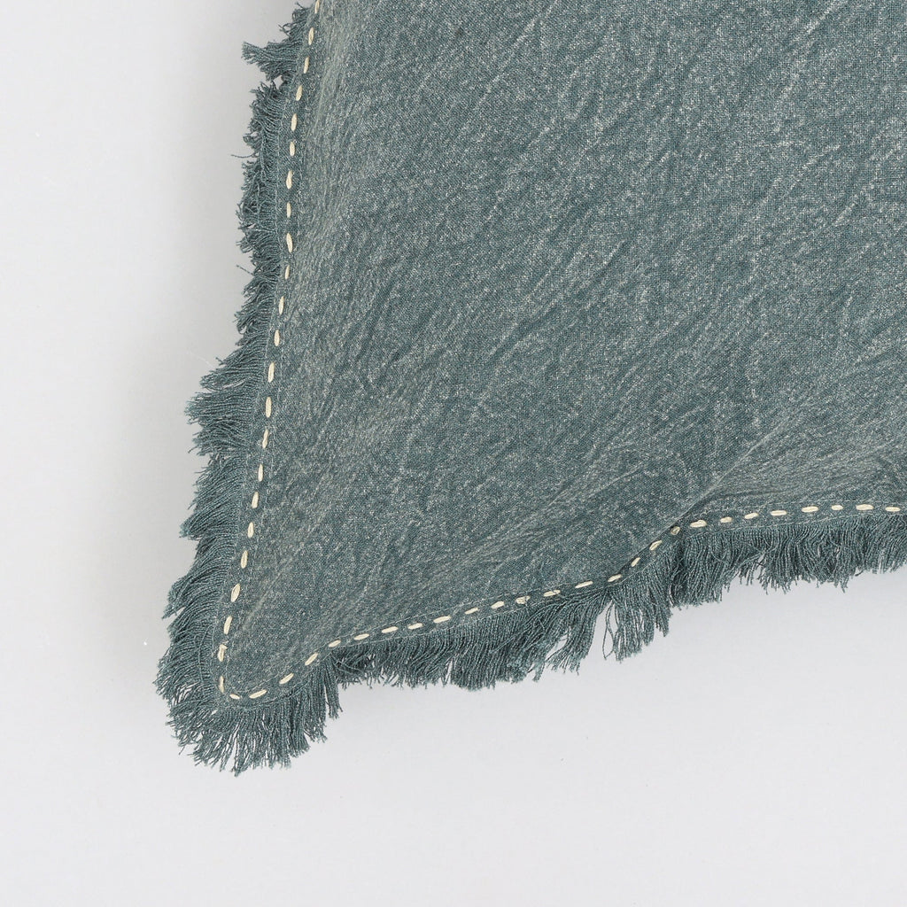 Stonewashed Linen Throw Pillow with Handworked Edges & Fringe -22X22'