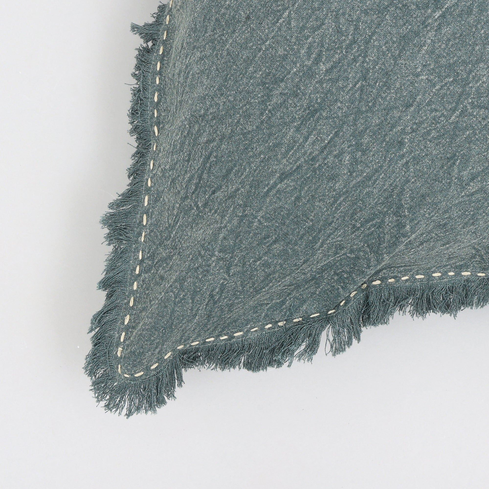 Stonewashed Linen Throw Pillow with Handworked Edges & Fringe -22X22'