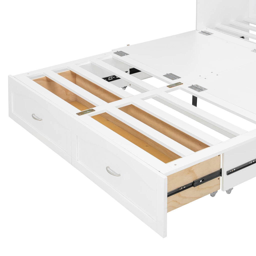 Queen Size Murphy Bed Wall Bed with drawer and a set of Sockets & USB Ports, Pulley Structure Design, White(OLD SKU: LP100671AAK)