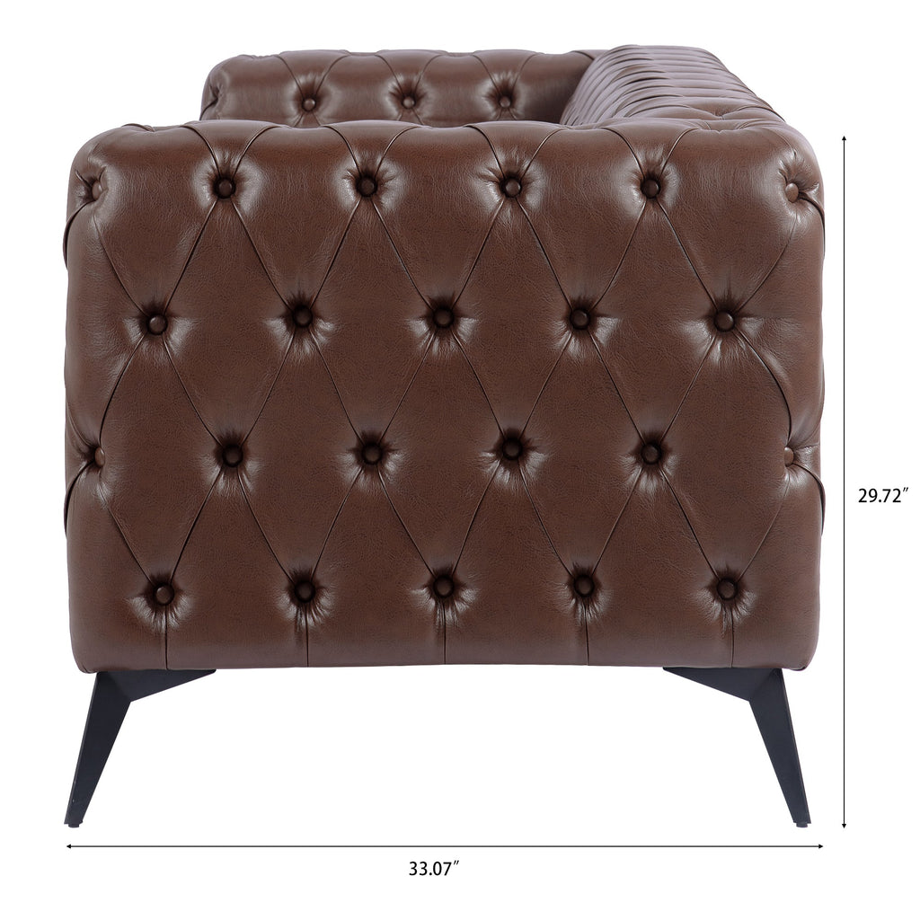 Traditional Square Arm 3-Seater Sofa with Removable Cushion, Dark Brown PU, 84.06 Inch