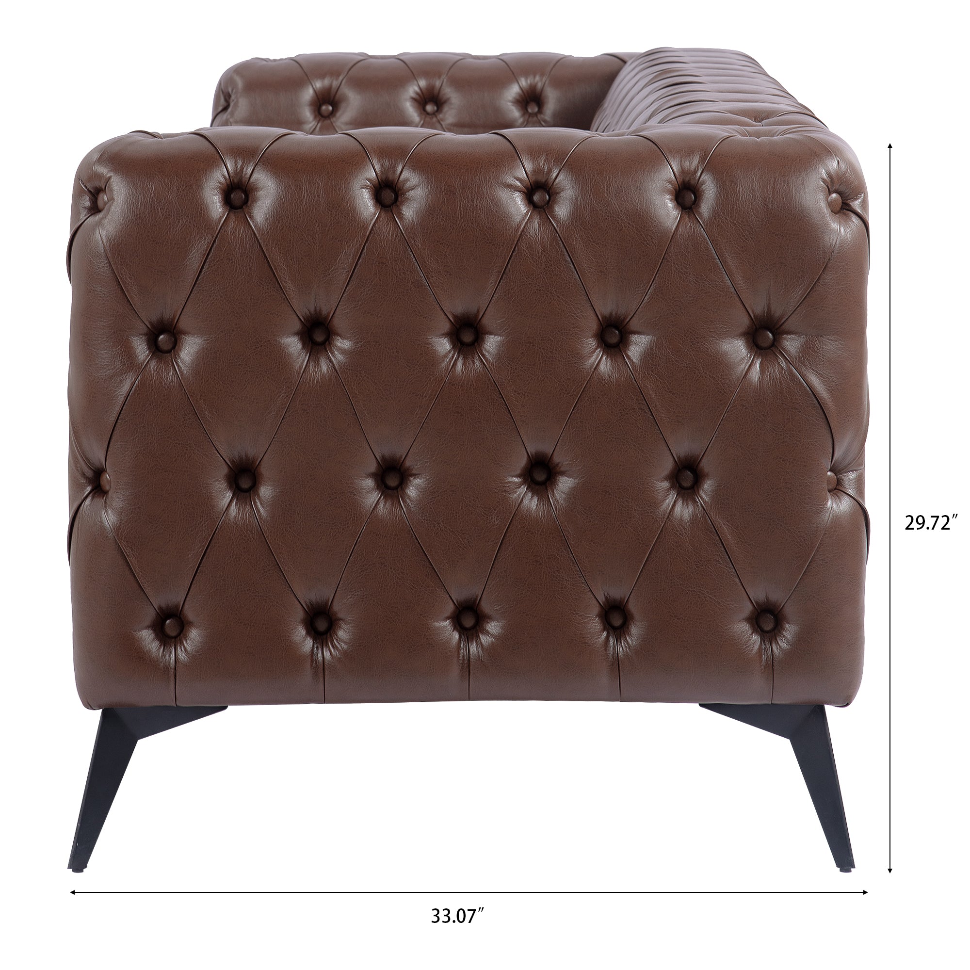 Traditional Square Arm 3-Seater Sofa with Removable Cushion, Dark Brown PU, 84.06 Inch