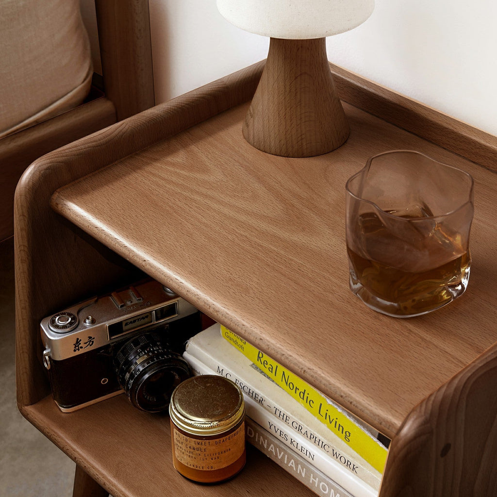 Pure Solid Wood Bedside Cabinet Modern Simple Nightstands European Beech Solid Beech Storage Cabinet Natural