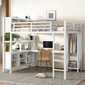 Metal Loft Bed with Wardrobe And L-shaped Desk, Queen Size Loft Bed with Storage Cubes and Shelves, Heavy Duty Loft Bed for Kids Teens Adults, White