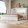 Queen Size Murphy Bed Wall Bed with drawer and a set of Sockets & USB Ports, Pulley Structure Design, White(OLD SKU: LP100671AAK)