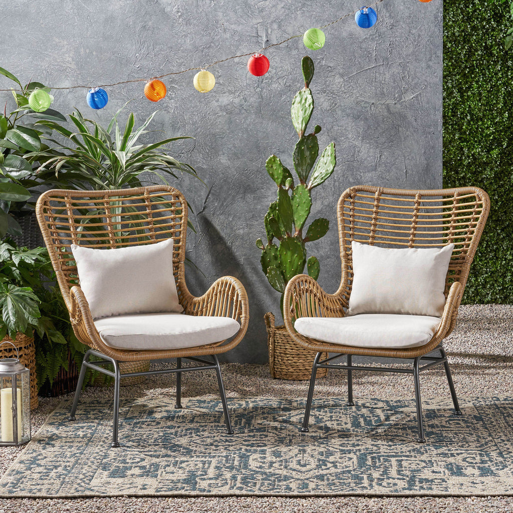 Outdoor Rattan Accent Chair with metal Legs, Brown