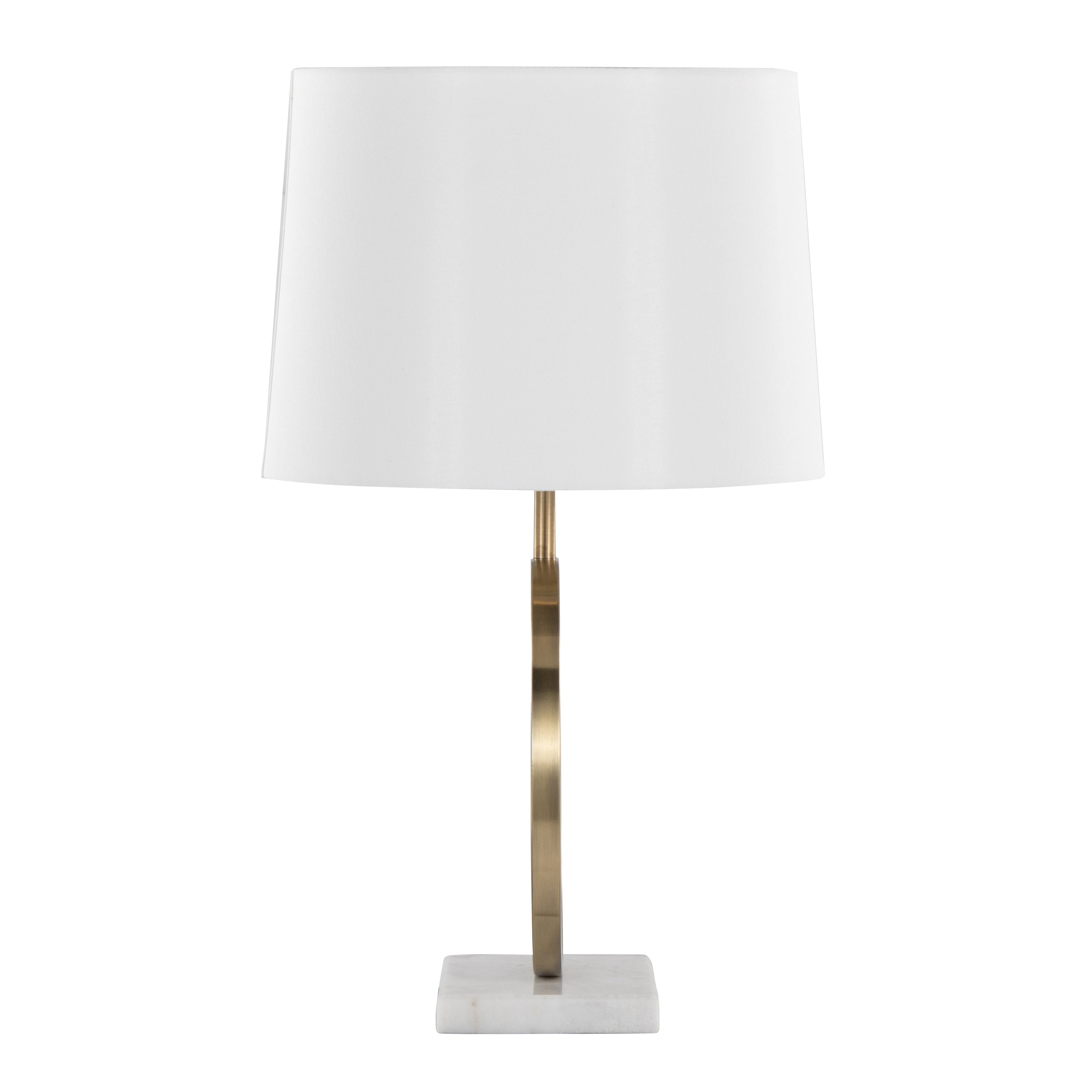 Moon Contemporary Table Lamp in White Marble, Gold Metal and White Shade by LumiSource
