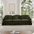 Elegant Mid Century Large 3 Seater Sofa Couch with Flared Arms and Removable Ruffles Pleats Skirts and Spindle Legs, Comfy Chenille Three-Seat Sofa for Living Room, Green