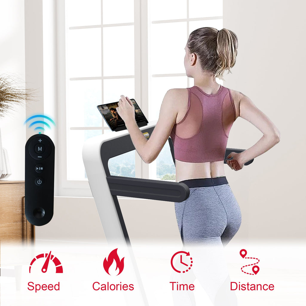 2 in 1 Under Desk Treadmill, 2.5HP Folding Electric Treadmill Walking Jogging Machine for Home Office with Remote Control, White