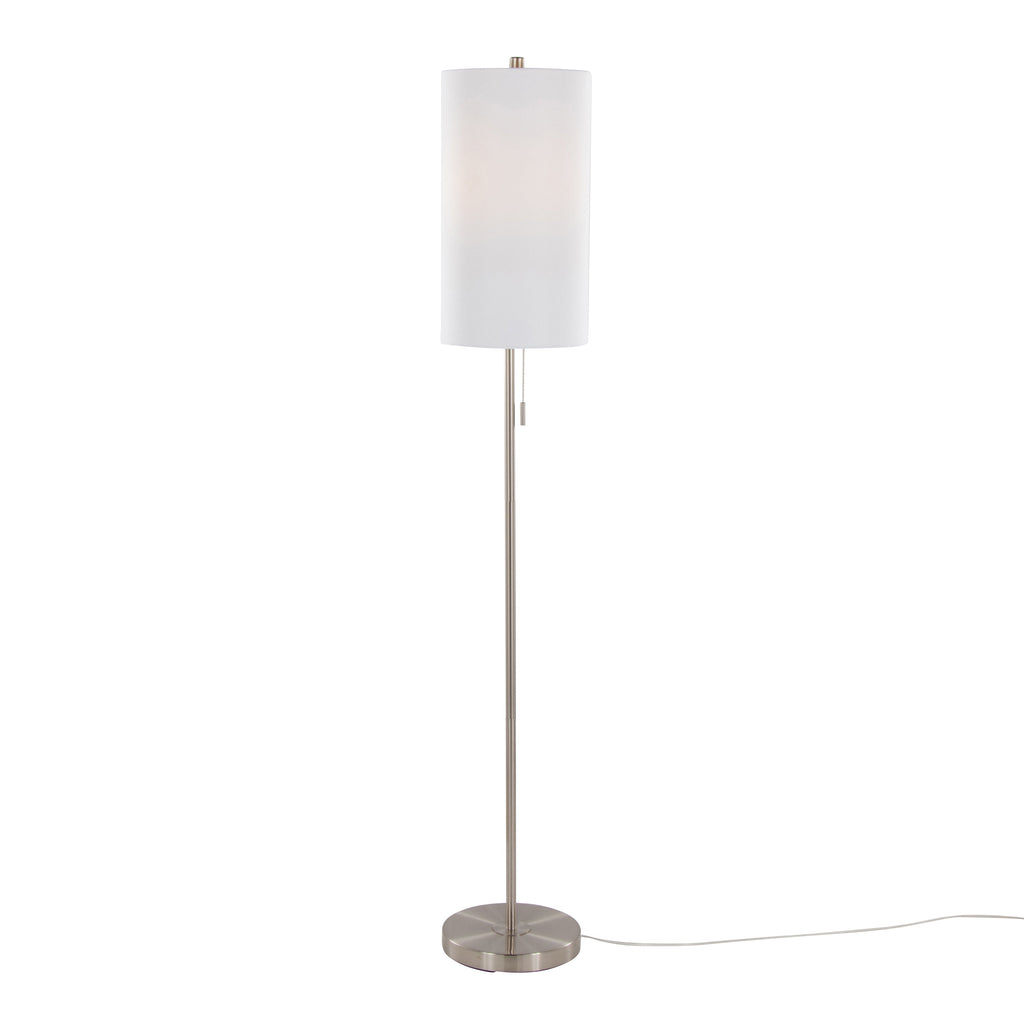 Bounty 62' Contemporary Metal Floor Lamp in Brushed Nickel with White Textured Linen Shade from Grandview Gallery by LumiSource
