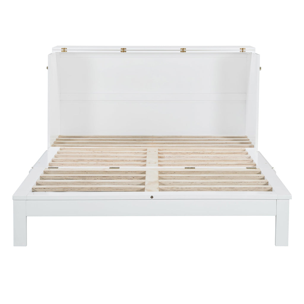 Queen Size Murphy Bed with Large Drawers, White