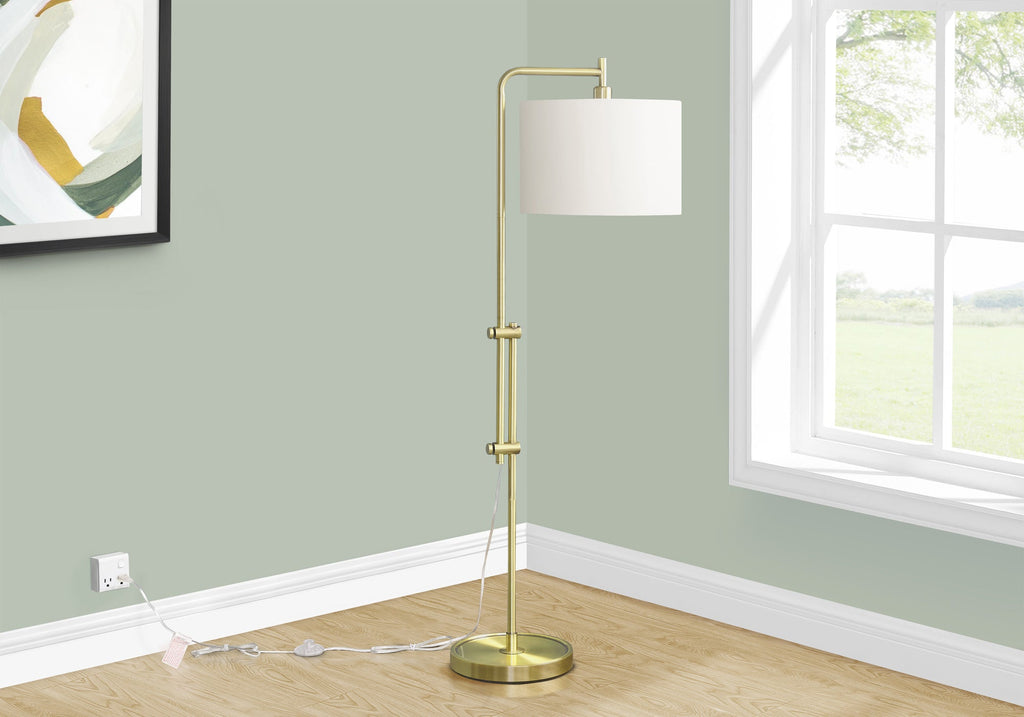 Lighting, 63'h, Floor Lamp, Brass Metal, Ivory / Cream Shade, Contemporary