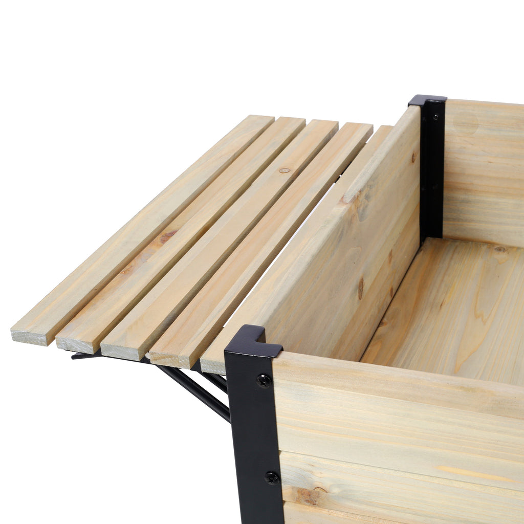 Raised Garden Bed with Metal Legs and Folding Storage Shelf for Outdoor Patio, Deck, Balcony