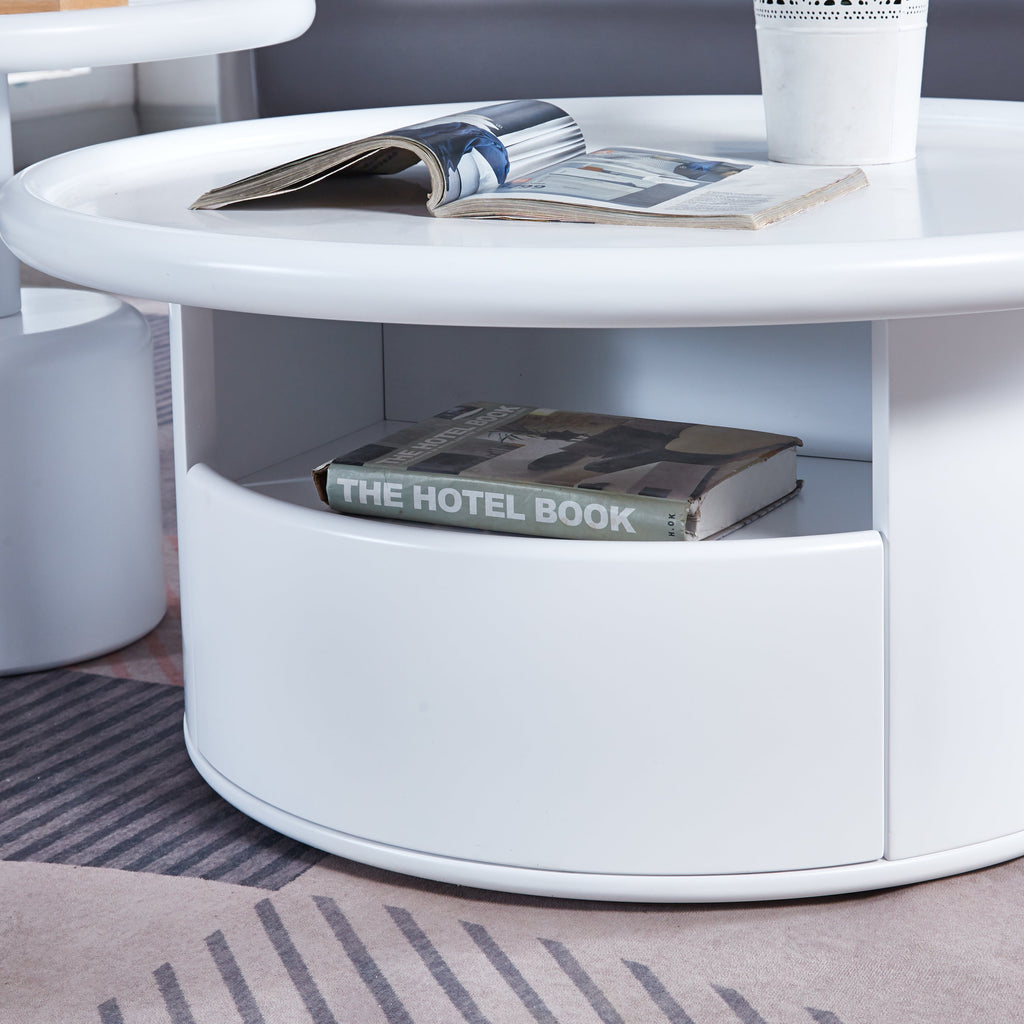 2 Pieces White MDF Round Coffee Table Set for Living Room, Bedroom