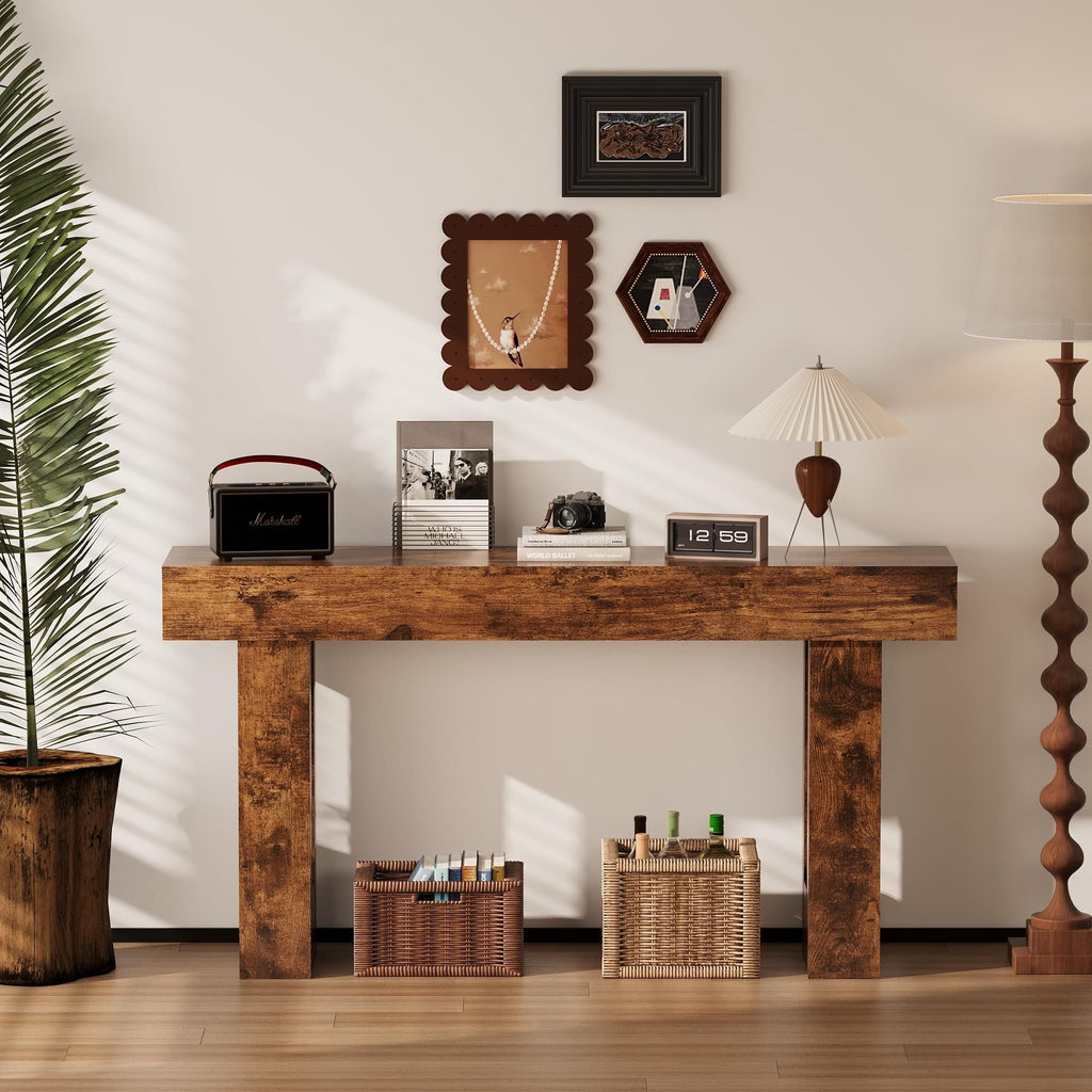 Farmhouse Entryway Table, 63-Inch Long Narrow Console Table Behind The Couch, Wooden Rectangular Sofa Table for Entrance, Hallway, Living Room (Rustic Brown)
