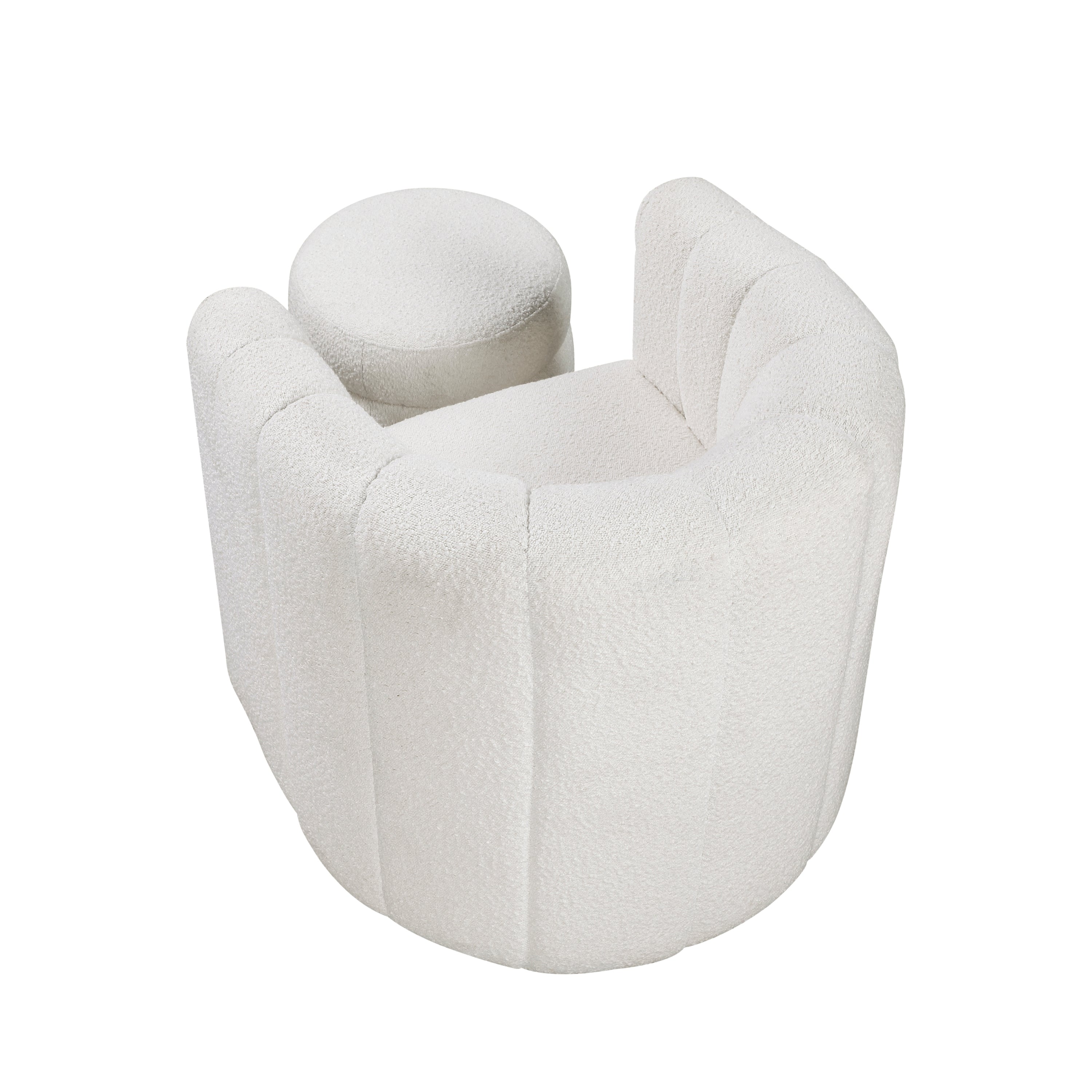 Modern Contemporary Swivel Chair with Ottoman White Boucle Fabric Upholstery Solid Wood Living Room Furniture
