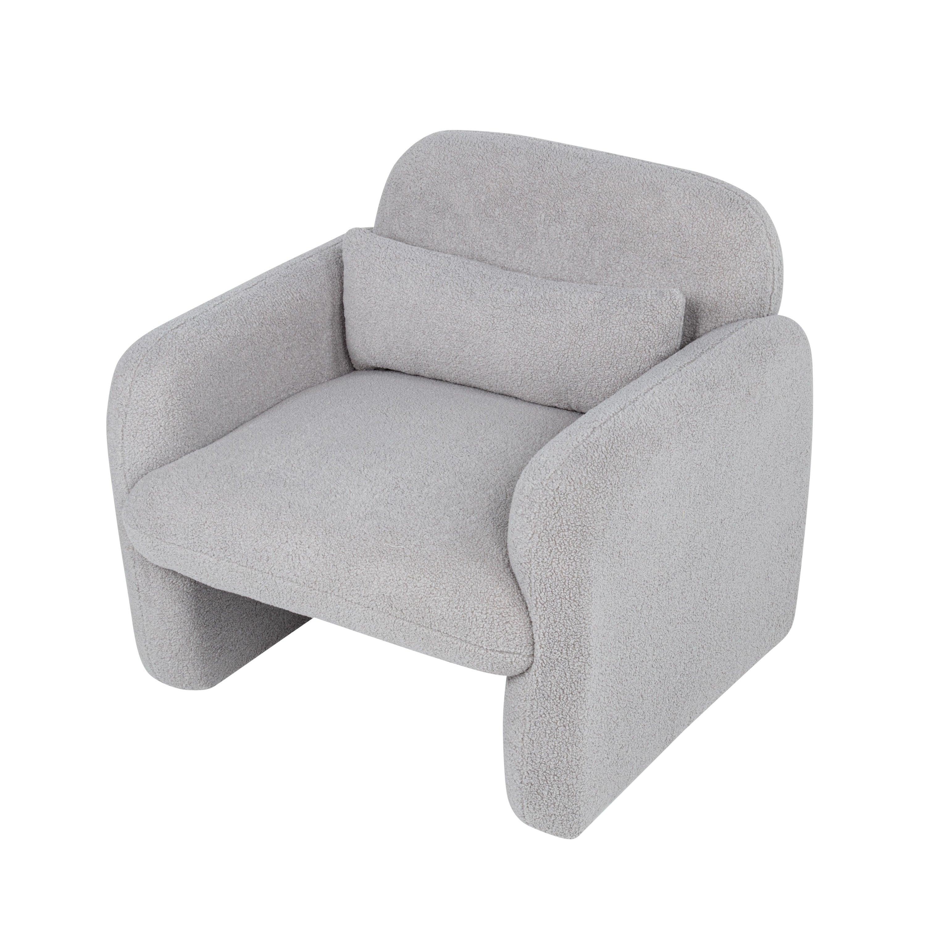 Stylish and Minimalist Teddy Fleece Single Sofa Chair with Arms and Pillow, Armchair, Accent Chair for Living Room, Bedroom, Study,Grey