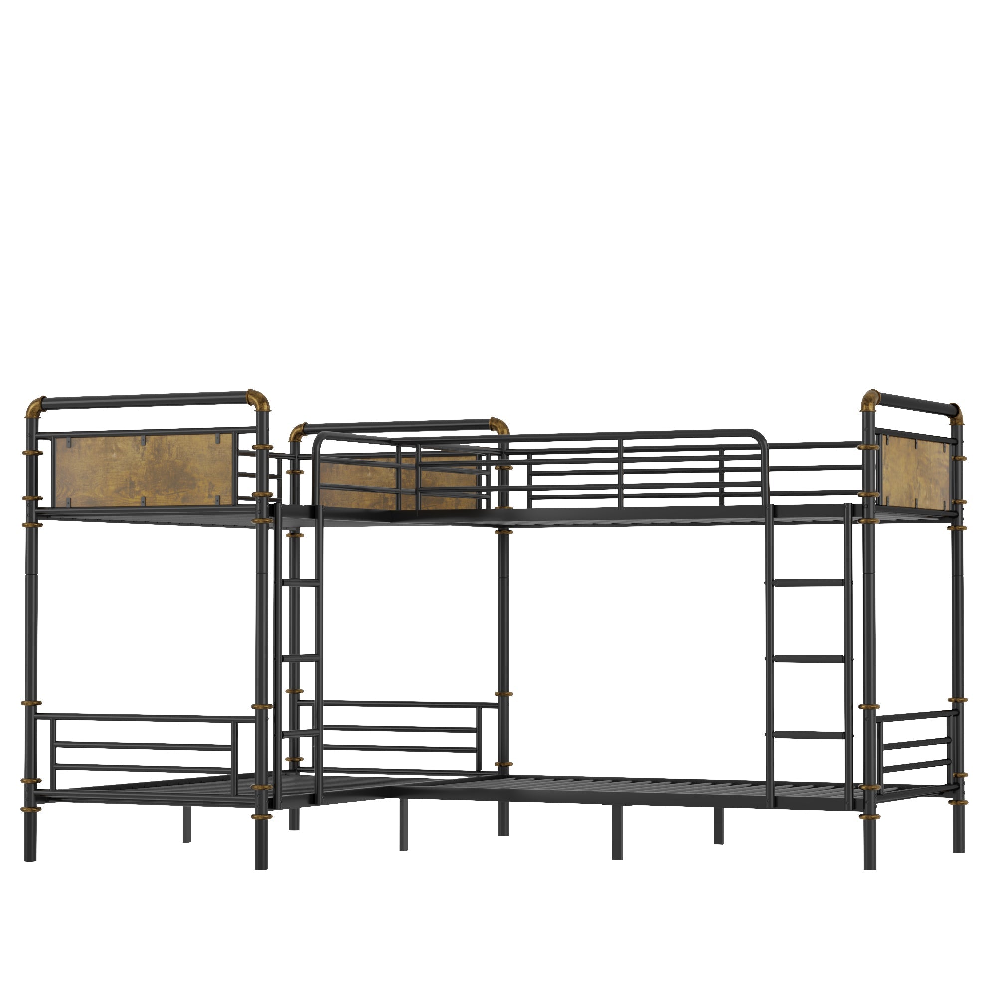 Quad Bunk Bed for 4 Kids, Heavy Duty Metal Twin Bunk Bed Frame, Detachable Triple Bunk Bed, Can Be Divided Into 3 Twin Beds, Black (Old SKU W2580S00015)