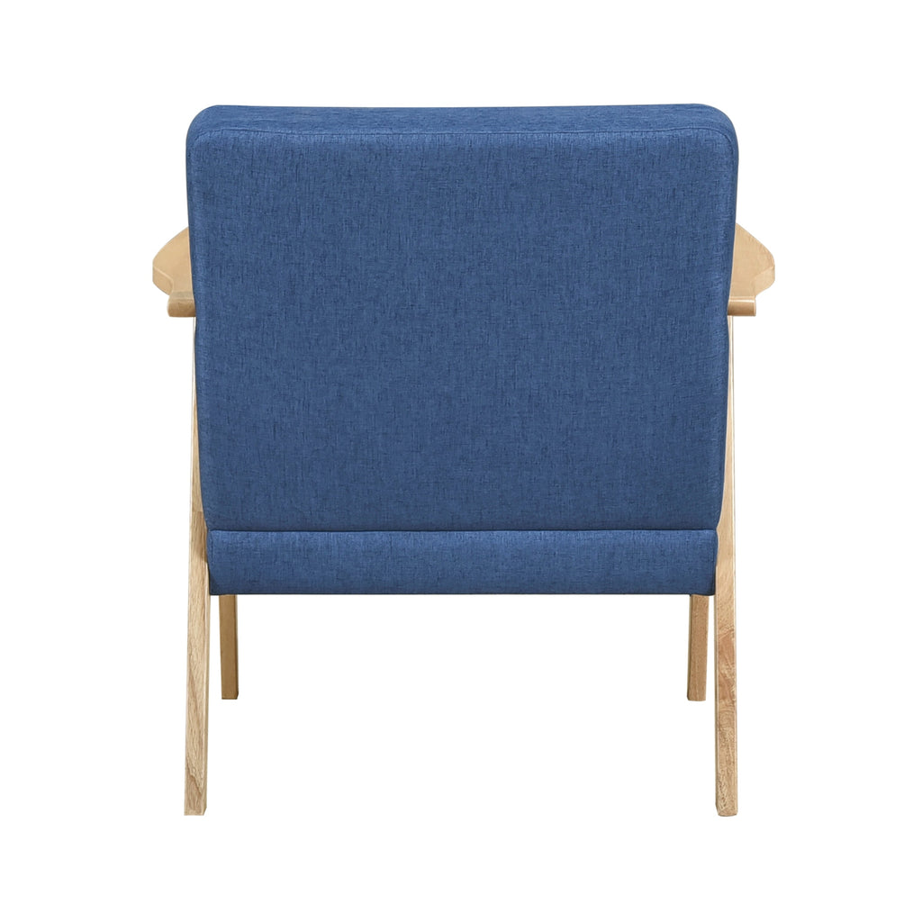 Modern Home Furniture Blue Fabric Upholstery 1pc Accent Chair Solid Rubberwood Natural Finish Contemporary Cushion Seat