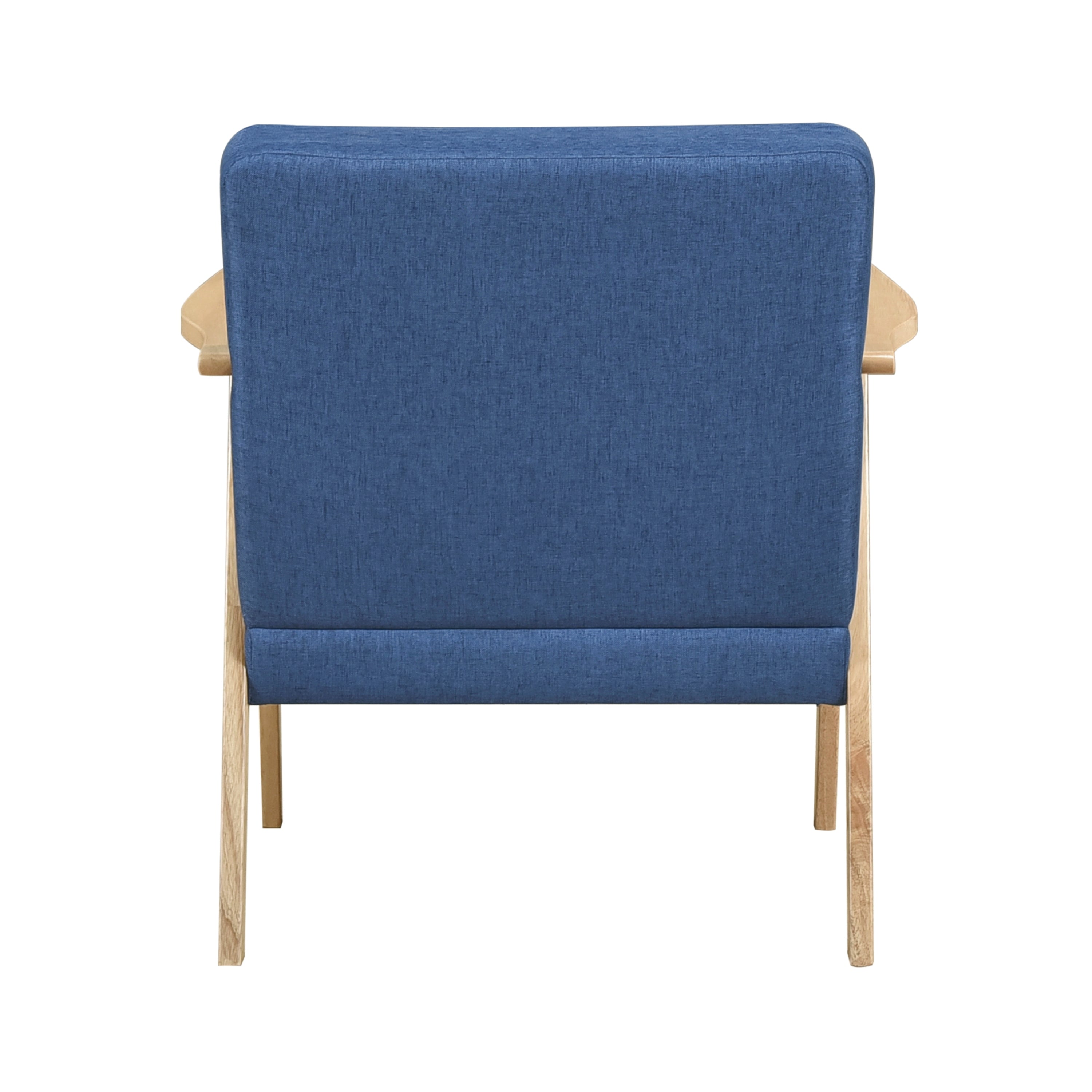 Modern Home Furniture Blue Fabric Upholstery 1pc Accent Chair Solid Rubberwood Natural Finish Contemporary Cushion Seat