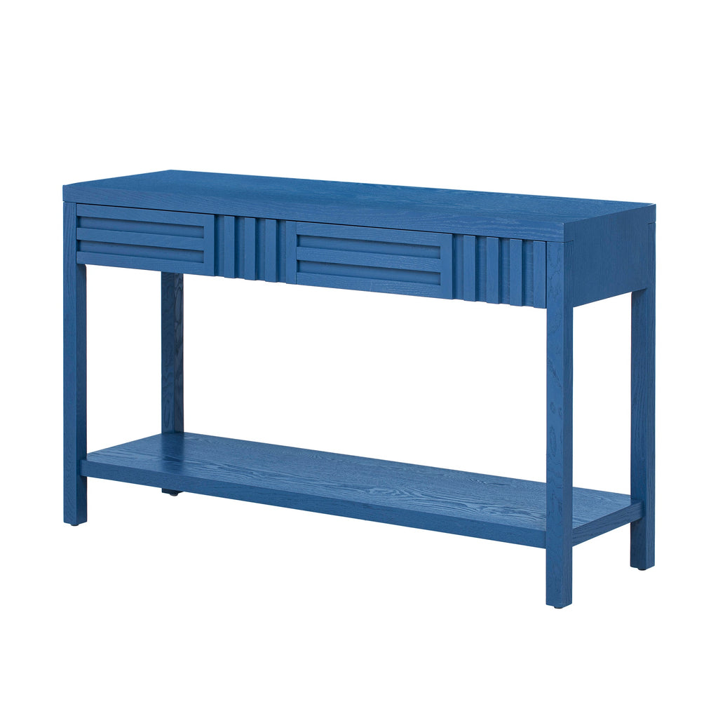 U_STYLE Modern Ash Veneer Console Table, Classic Striped Design, with 2 Drawers & Open Shelf, Perfect for Living Room, Hallway, Entryway, Study Room