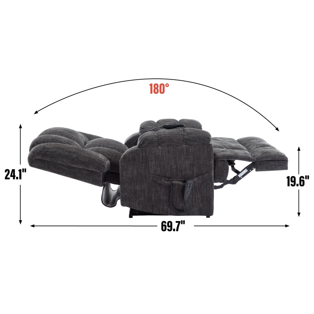 Dual Motor Heat Massage Infinite Position Up to 350 LBS Electric Power Lift Recliners with Power-Remote, Medium-firm and Heavy Duty, Grey