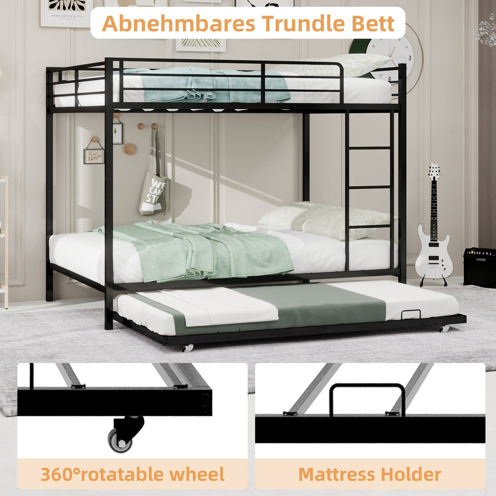 Durable Square Tube Iron Bunk Bed Featuring Safety Rails, Modern Minimalist Look, Ideal for Kids Room, Guest Room or Shared Space, Easy Assembly & Long - Lasting Performance,Full size: 137cm × 190cm