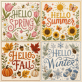 Hello Seasons PNG Bundle – Embroidered Spring, Summer, Fall & Winter Digital Download Set