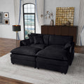 Deep Seat Sectional Cloud Sofa with 2 Ottomans & Soft Pillows, Loveseat Modular Couch for Living Room, Apartment,DIY Combination,Black