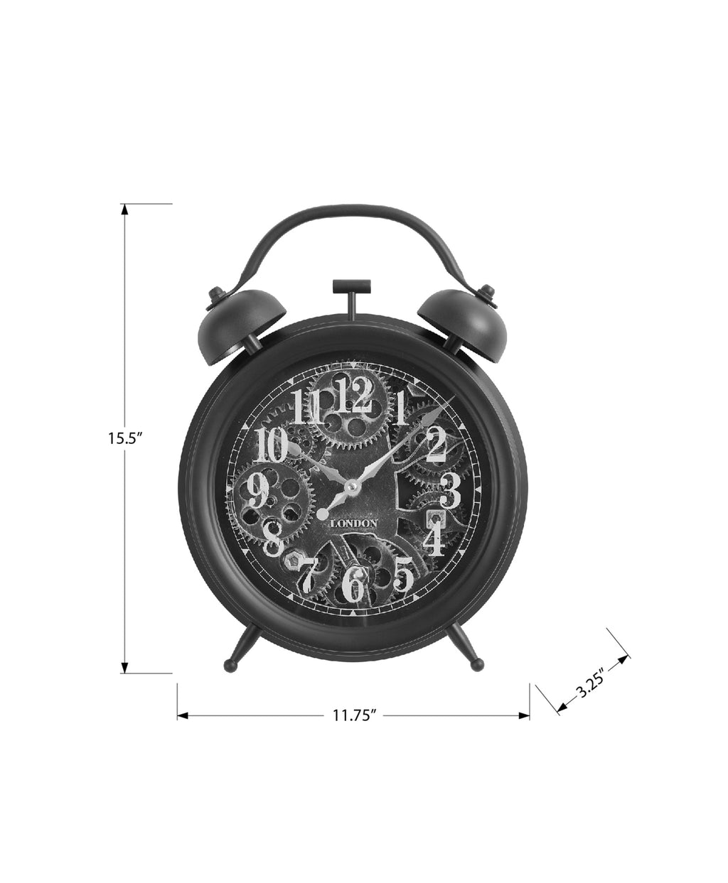 Clocks, 12' Round, Gear Mechanism, Table Clock, Black, Transitional