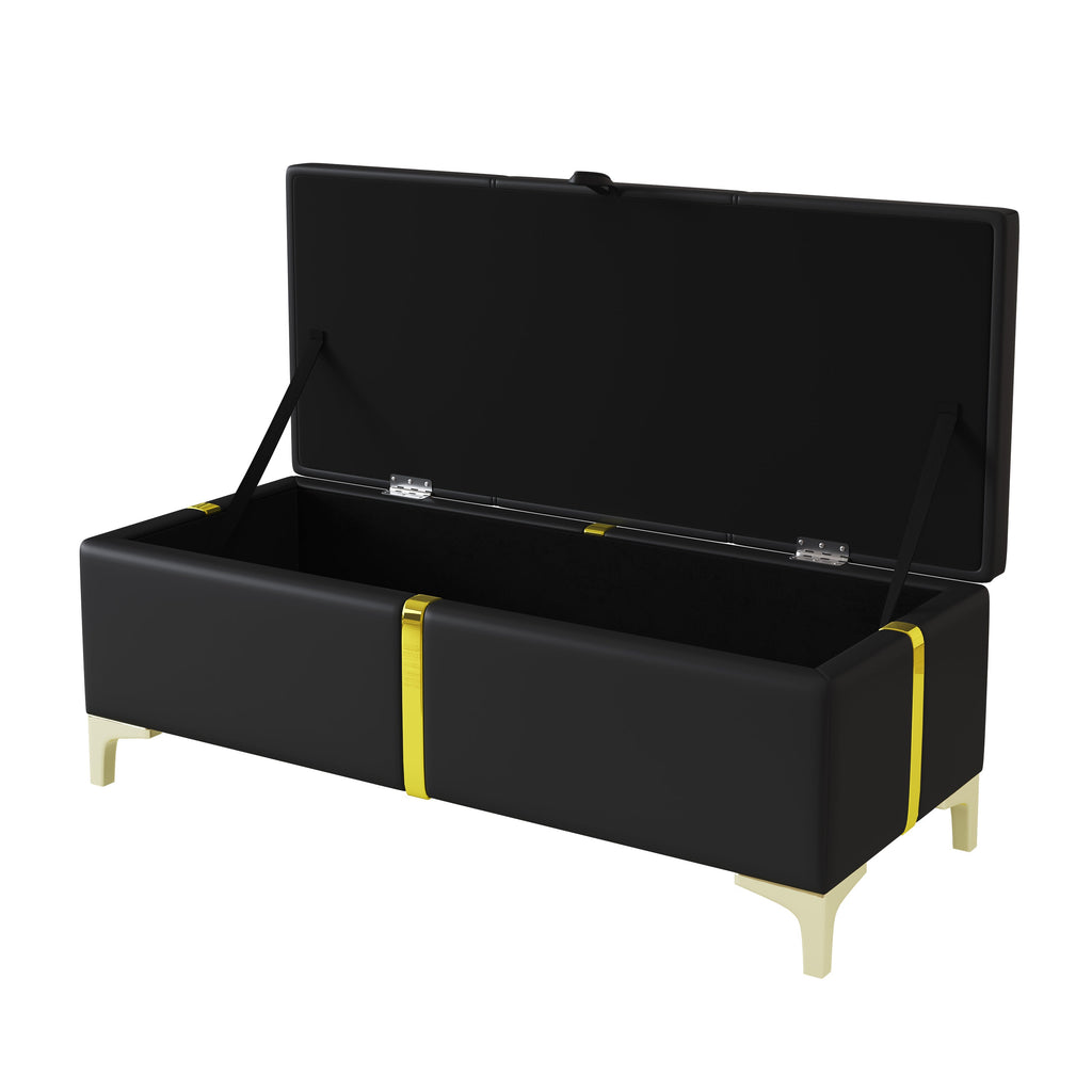 2-Pieces Bedroom Sets,Queen Size Upholstered Platform Bed with Hydraulic Storage System,Storage Ottoman with Metal Legs,Black(Old SKU:N733S207778B)