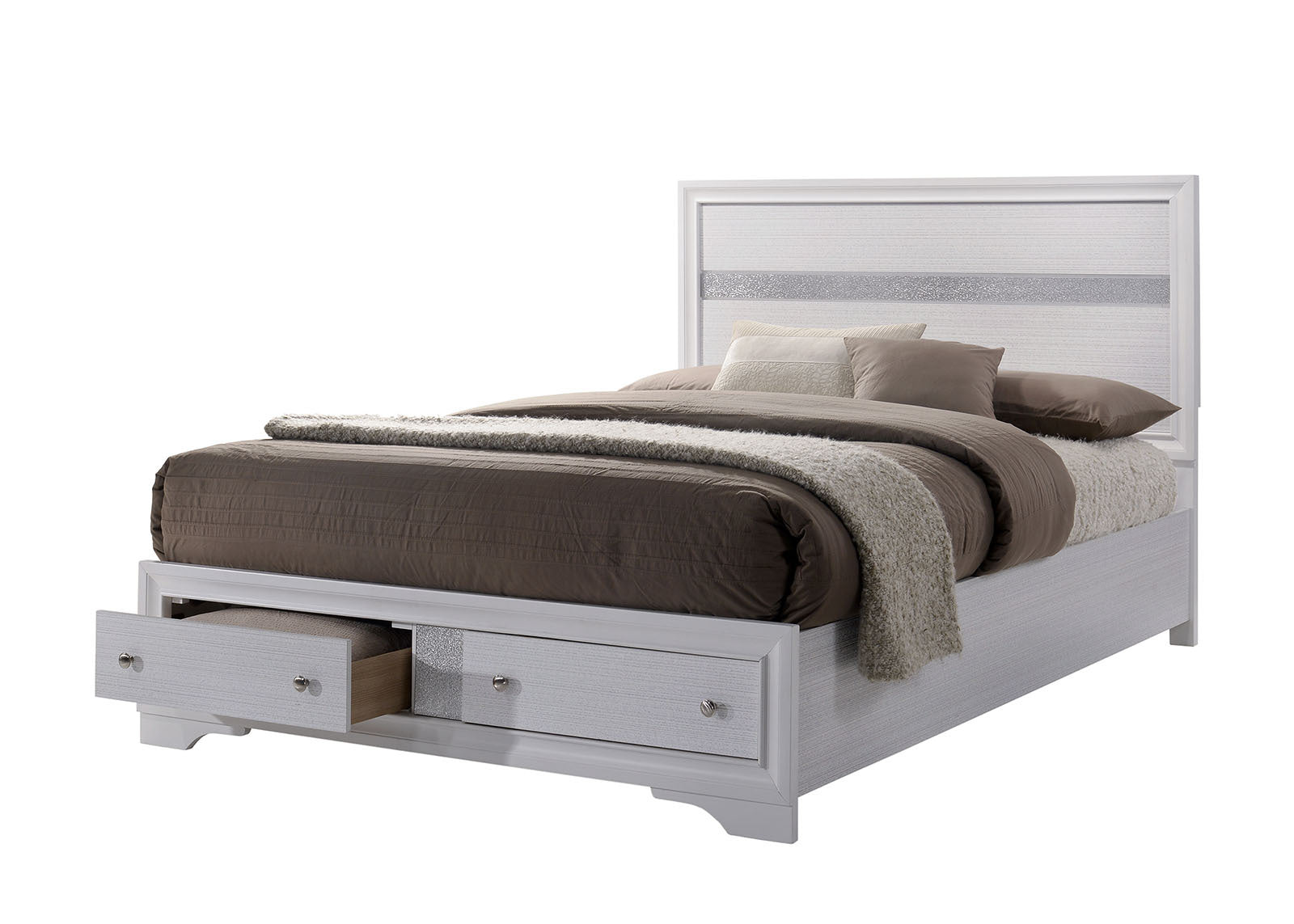 Contemporary White Color Panel Headboard 1pc Queen Size Bed w Drawers Beautiful Bedroom Furniture