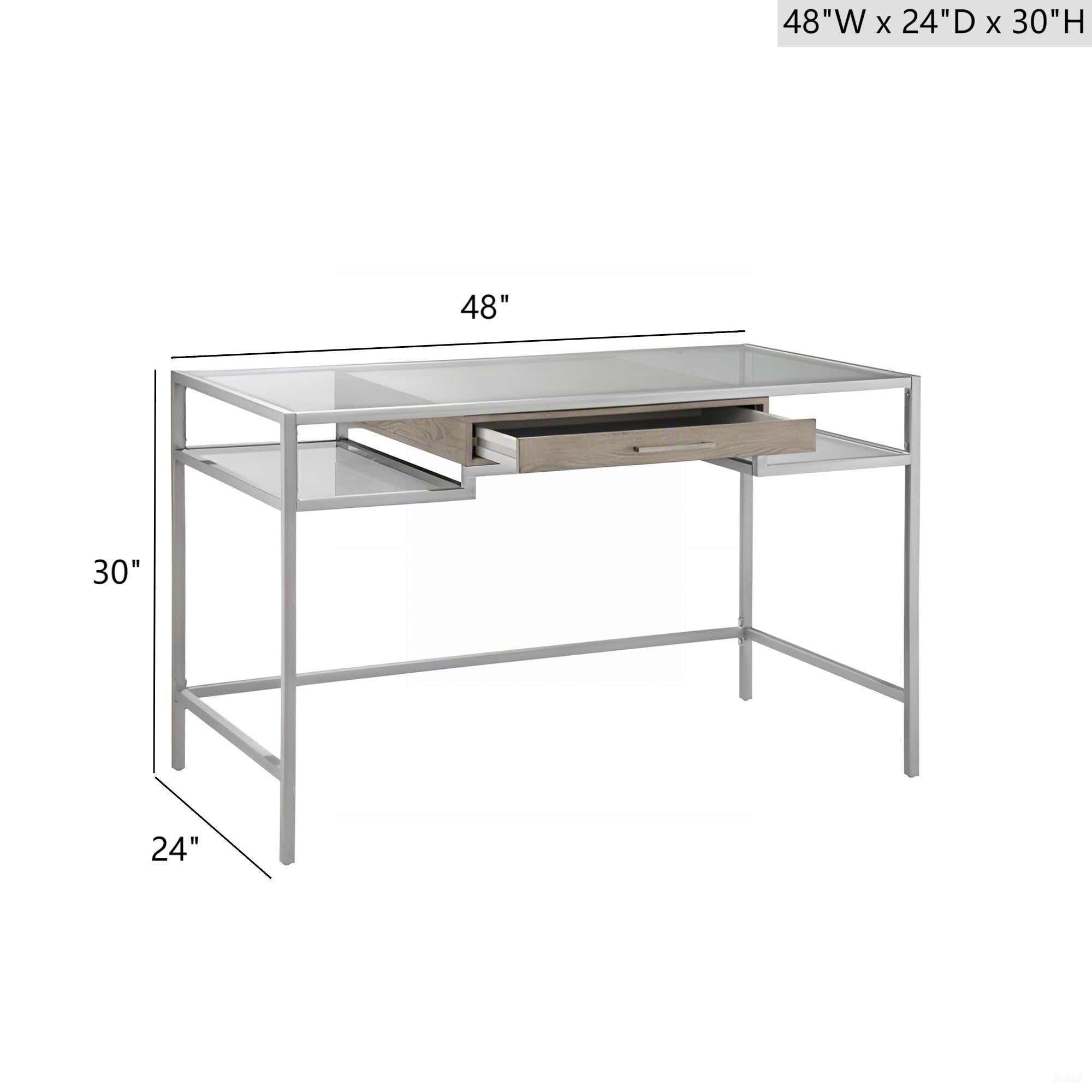 Adela Writing Desk Contemporary Style Silver Finish Metal and Tempered Glass 48 x 24 Inches