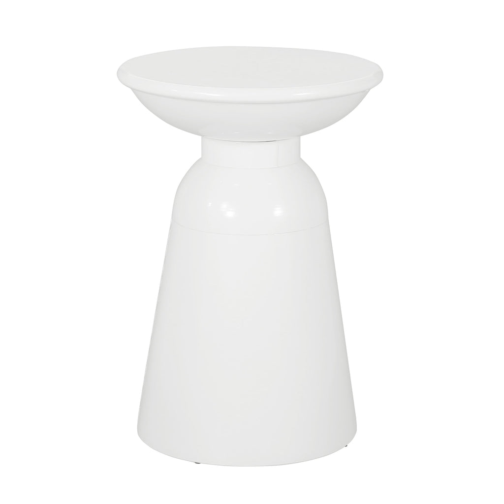 Modern Outdoor Metal End Table with Pedestal Design in White, Iron, 15 x 15 x 20.75 Inches
