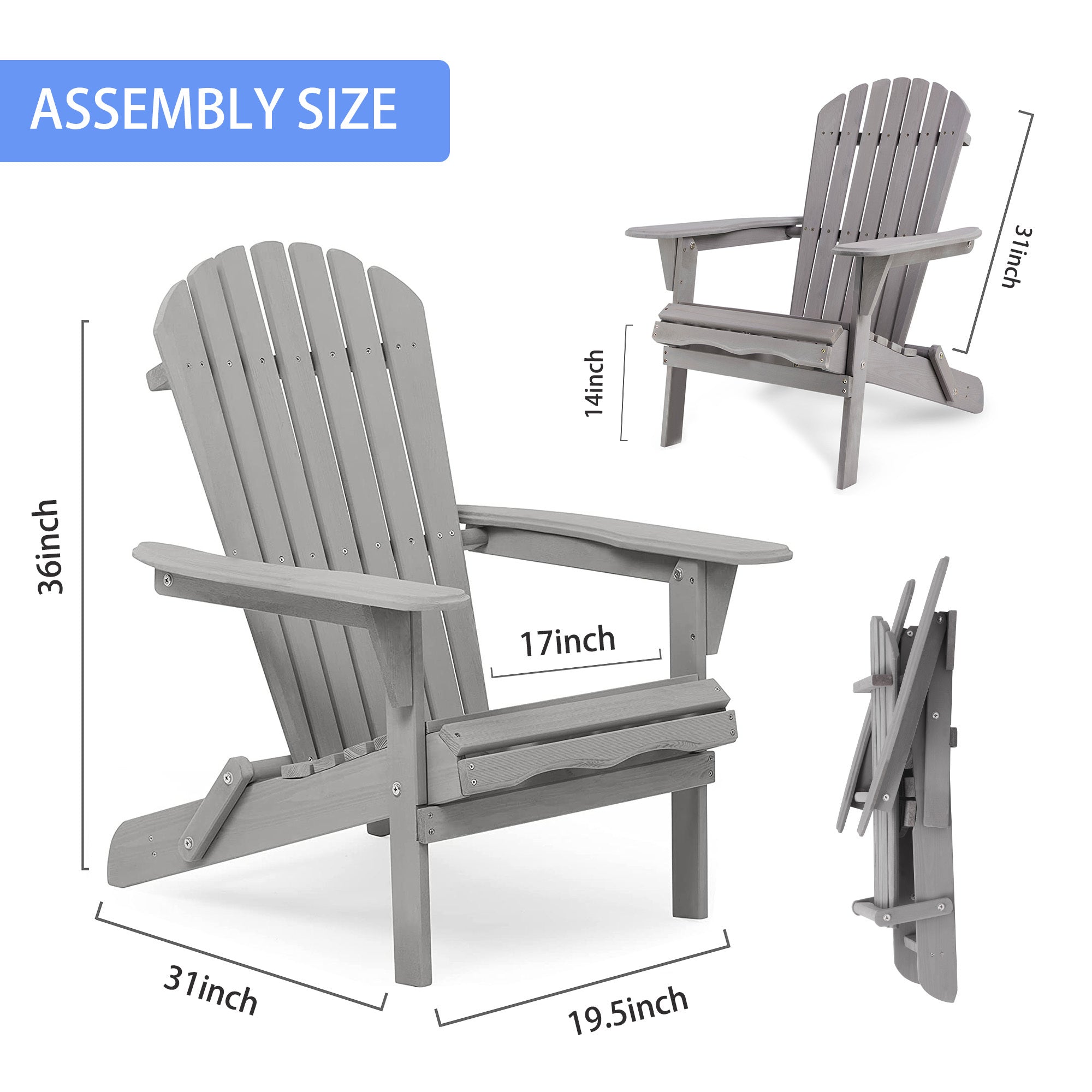 Classic Gray Cedar Wood Lounge Patio Chair Set of 2 for Garden and Outdoor Use