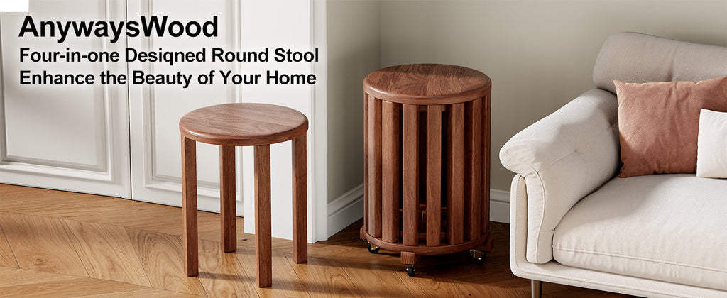 100% solid wood stackable stools set of 4, wooden stools, 18-inch stools, stacking stools, nesting tables, sturdy and durable, no installation required, top stackable round side table