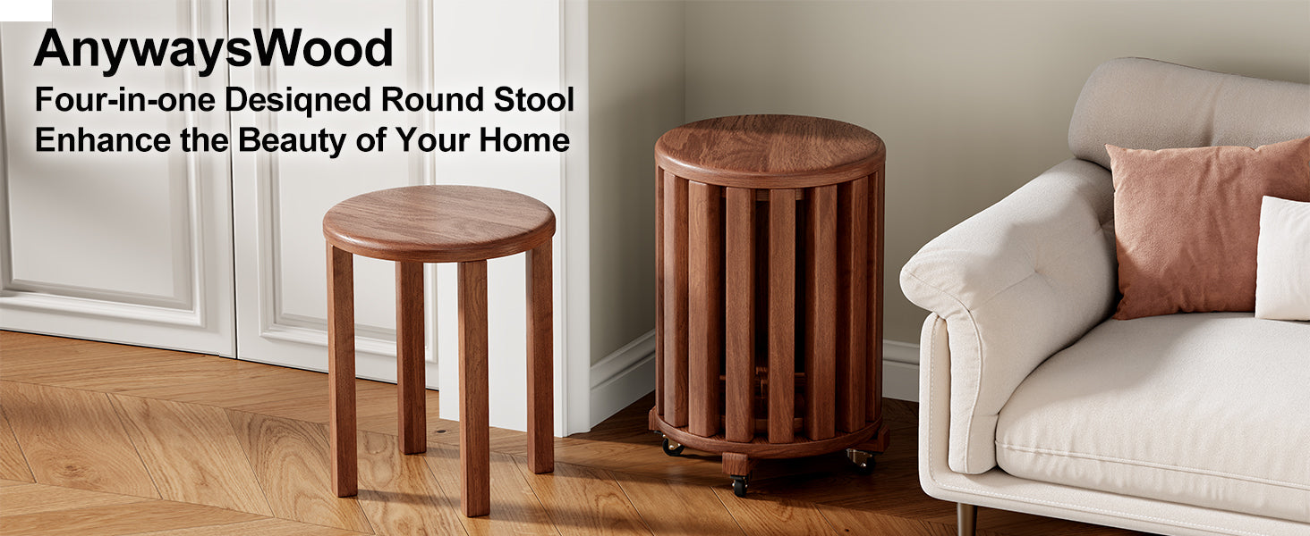 100% solid wood stackable stools set of 4, wooden stools, 18-inch stools, stacking stools, nesting tables, sturdy and durable, no installation required, top stackable round side table