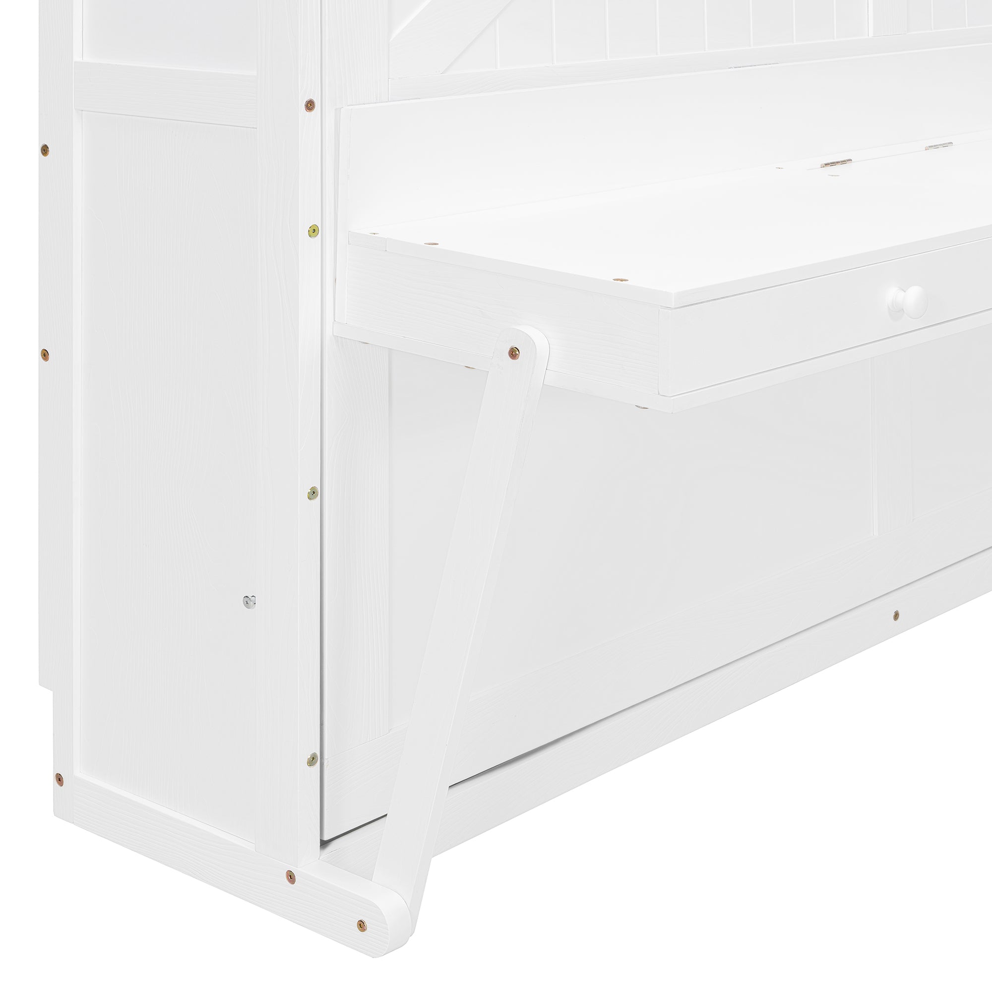 Queen Size Wall Murphy Bed with Storage, Foldable Cabinet Bed with Vanity Desk, Center Mirror & 2 Side Drawers, White