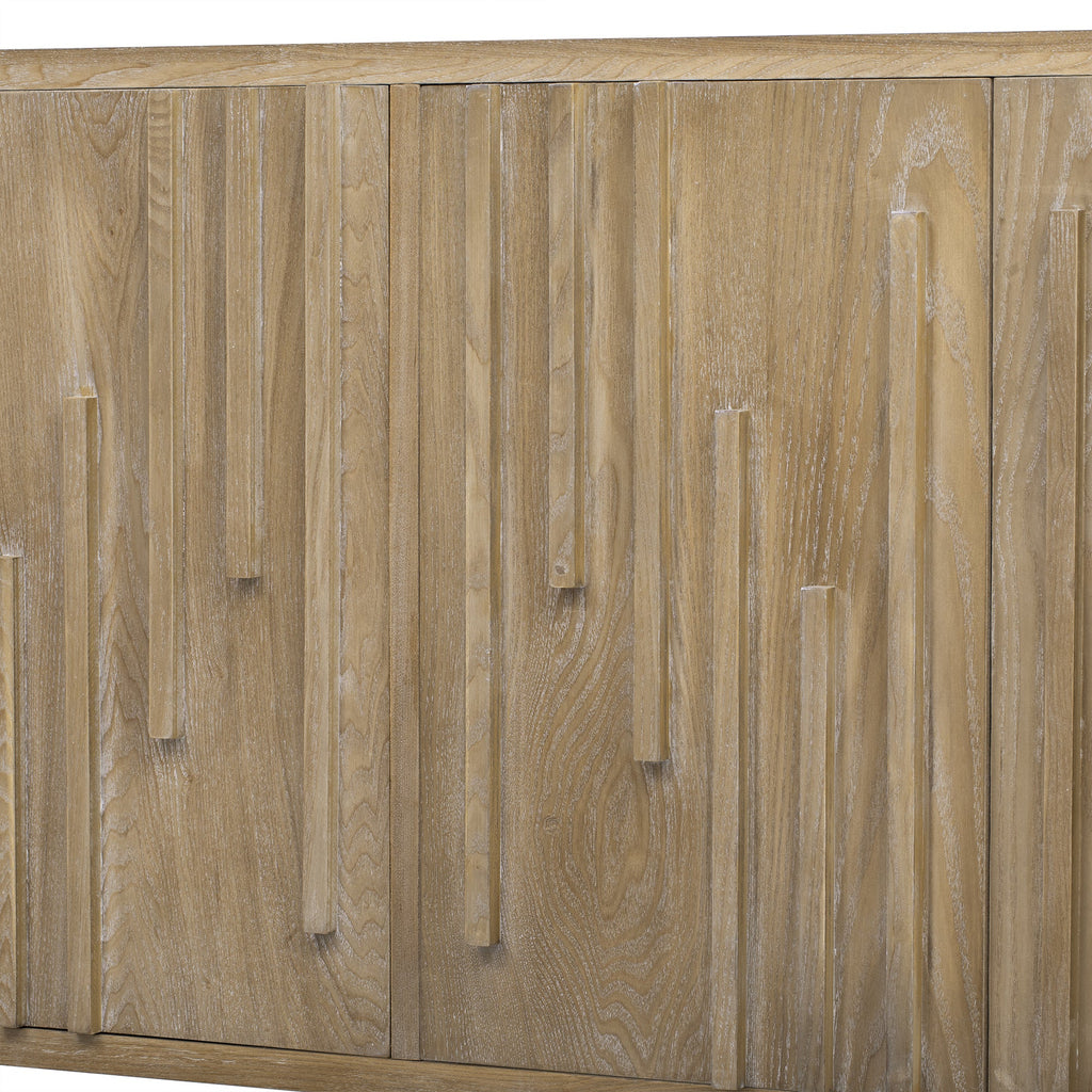 U_Style 59.8' 4-Door Sideboard,Hidden Handle,Distinctive Solid Ash Veneer Buffet with Storage, Farmhouse Sideboard TV Stand for Living Room, Hallway, Dining, Wood Office Credenza(Natutal)